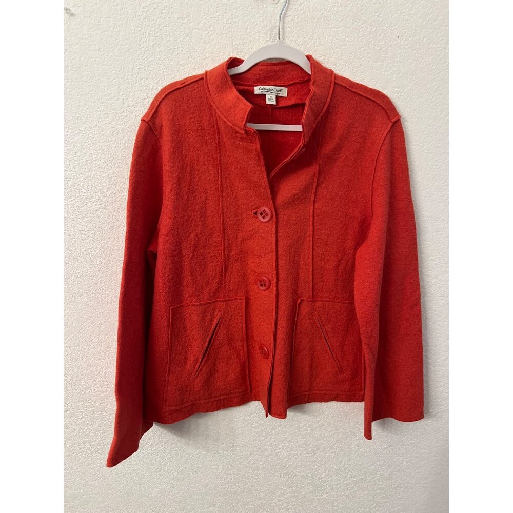 Coldwater Creek tangerine boiled wool blend button jacket women size; medium